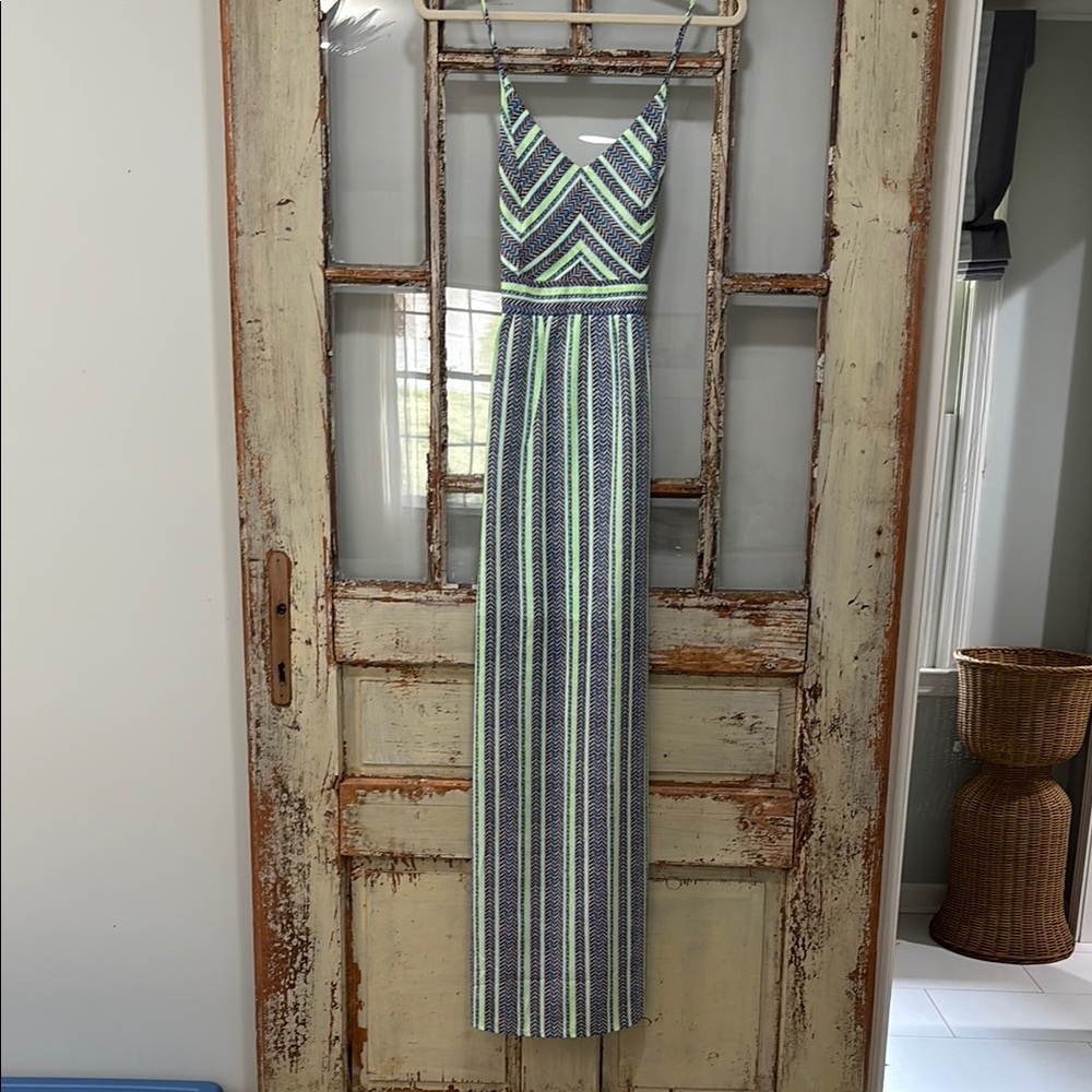 Striped Maxi Dress in Green and Blue